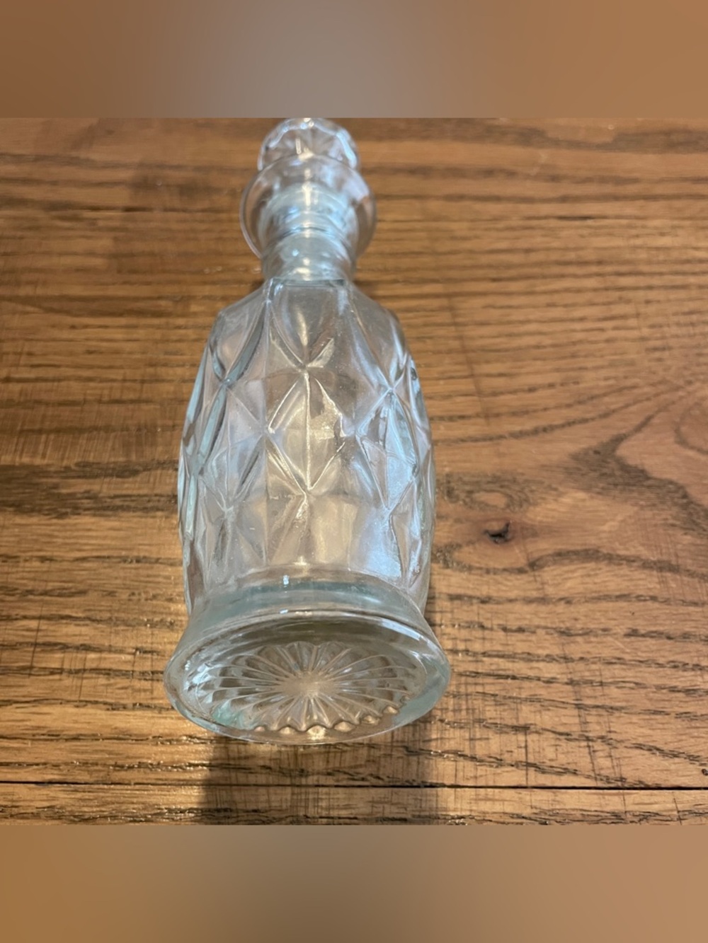 Vintage Ornate Cruet Vinegar Dispenser w/Stopper 8” Tall Pressed Glass 1950s - Picture 2 of 7